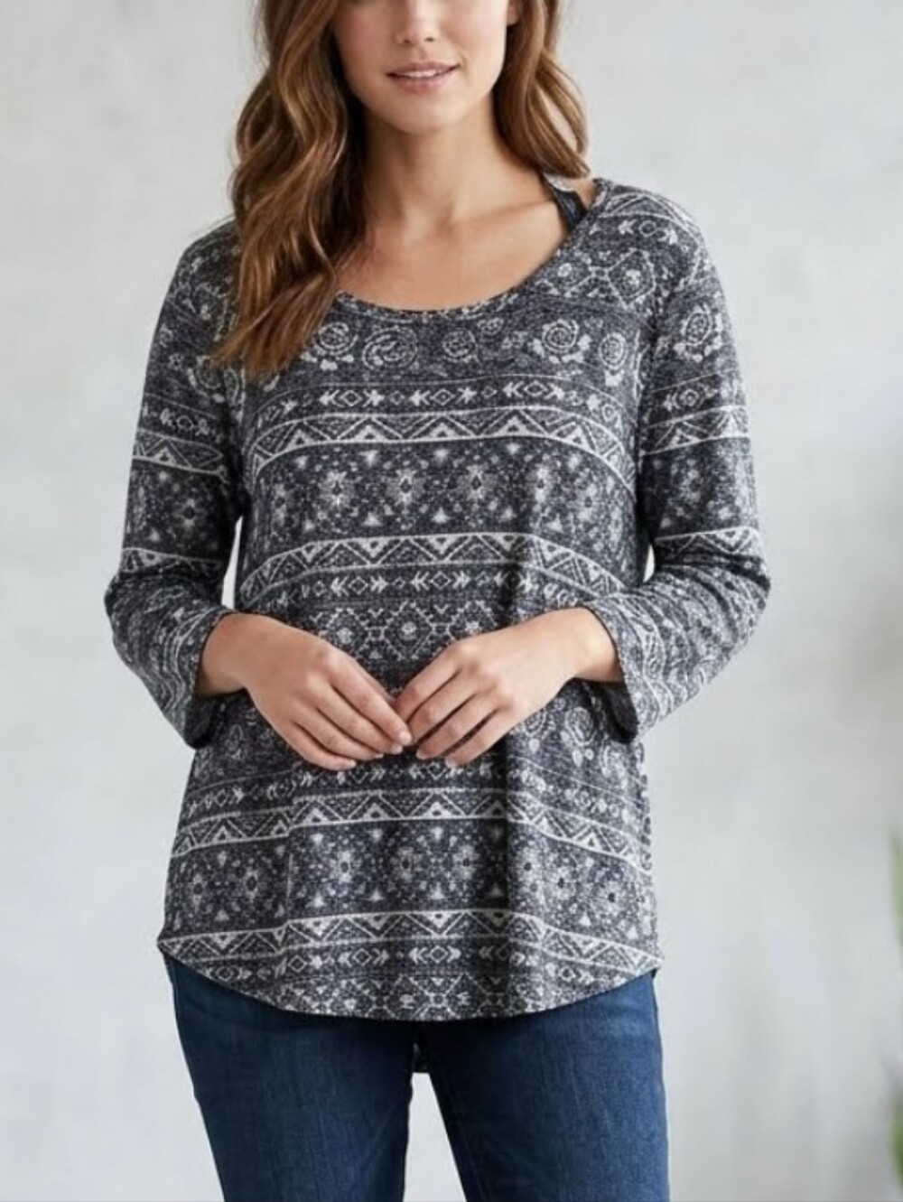Absolutely Famous Floral Aztec Tribal Scoop Neck Flowy Top